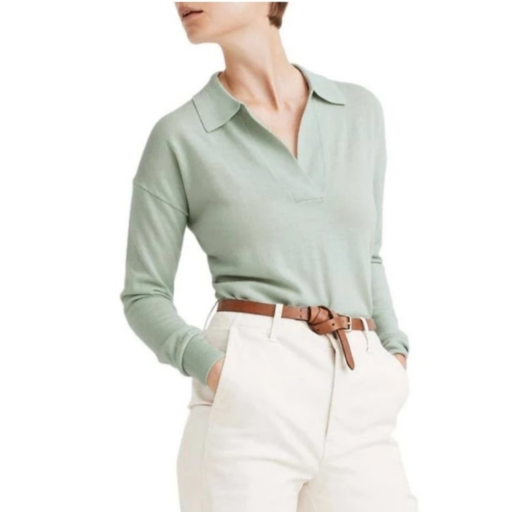 Madewell Merino Wool Mint Green Polo Sweater
